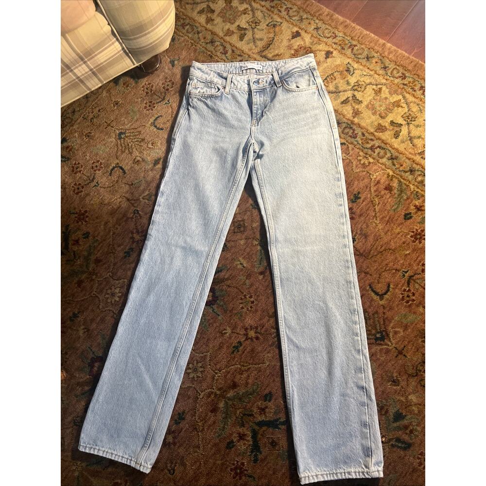 Zara Light Wash Straight Leg Cotton High Rise Jeans Y2K Streetwear Mom Sz 0 - Picture 2 of 13